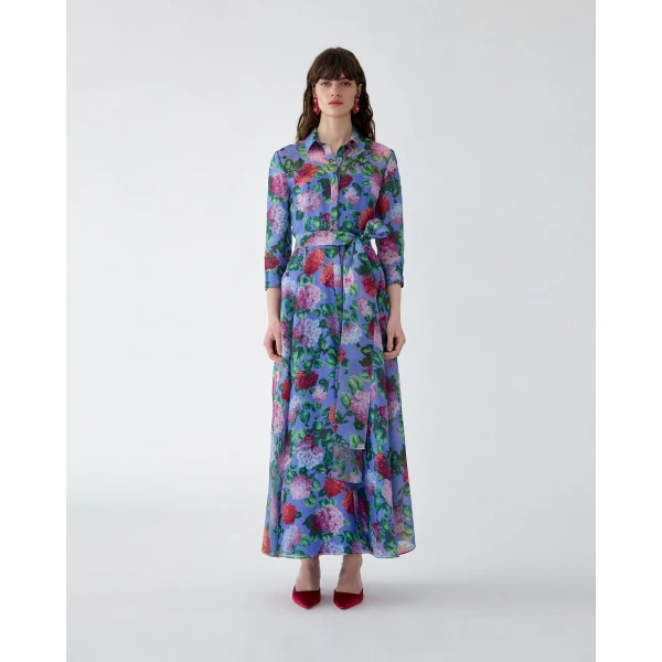 Carolina Herrera Hydrangea-Print Organza Trench Dress, view 2