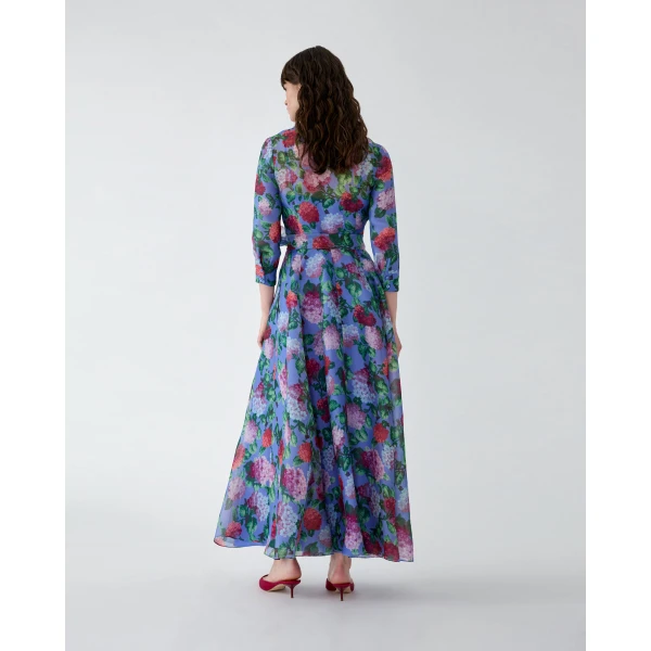Carolina Herrera Hydrangea-Print Organza Trench Dress, view 4