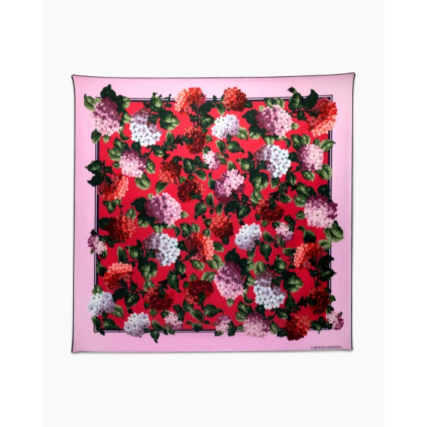 Carolina Herrera Hydrangea Silk Twill Scarf in Cloudy Blue Mult, view 2
