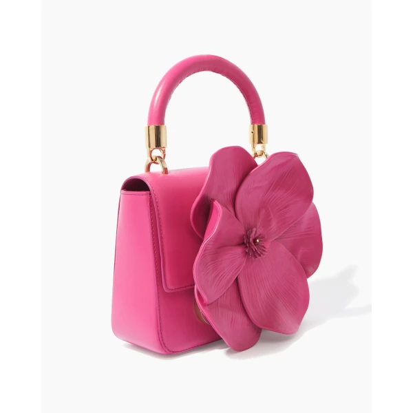 Carolina Herrera Initials Insignia Flora Top Handle Medium Handbag in Framboise, view 6