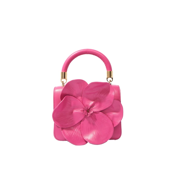 Carolina Herrera Initials Insignia Flora Top Handle Medium Handbag in Framboise