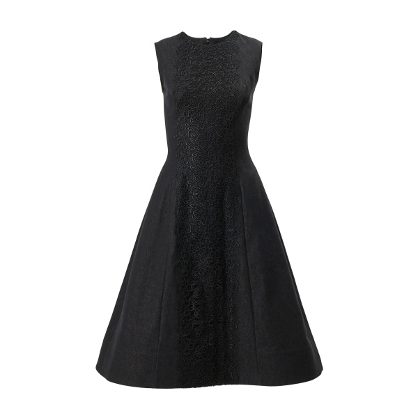 Carolina Herrera Lace-Embellished Denim Dress in Black