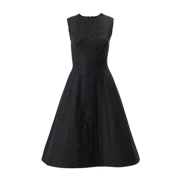 Lace-Embellished Denim Dress in Black