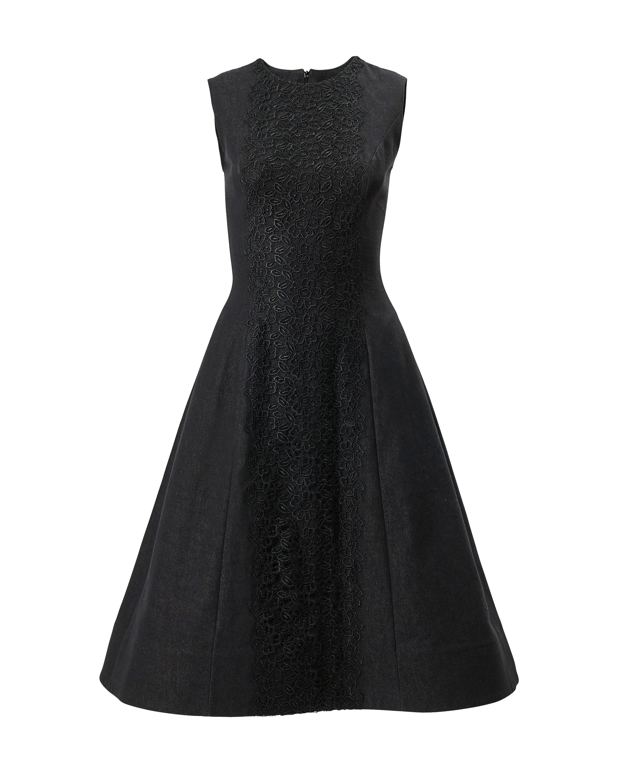 Carolina Herrera Lace-Embellished Denim Dress in Black | Dresses | Luxury Shoes Carolina Herrera Lace-Embellished Denim Dress in Black