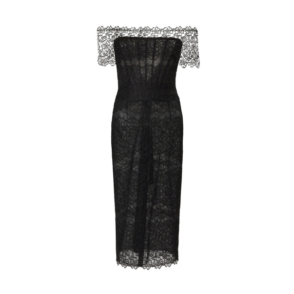 Carolina Herrera Lace-Trimmed Tulle Off-Shoulder Dress in Black