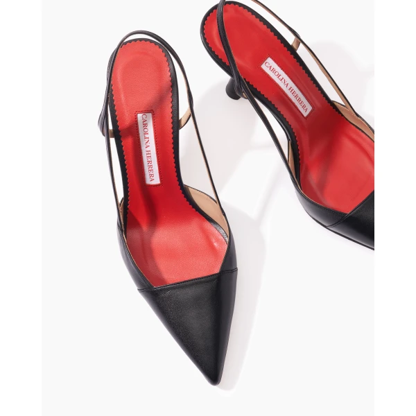 Carolina Herrera Leather Slingback Heels in Black, view 5