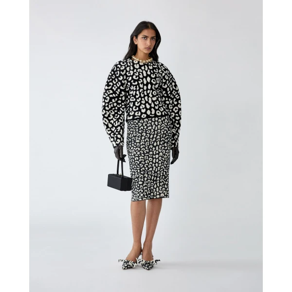 Carolina Herrera Leopard-Patterned Jacquard Pencil Skirt, view 2