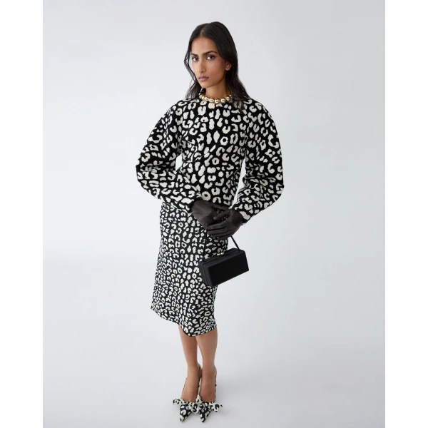 Carolina Herrera Leopard-Patterned Jacquard Pencil Skirt, view 4