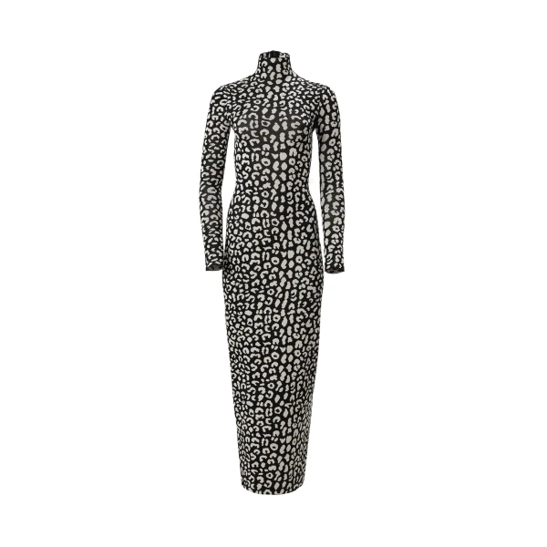 Leopard-Patterned Jacquard Turtleneck Dress