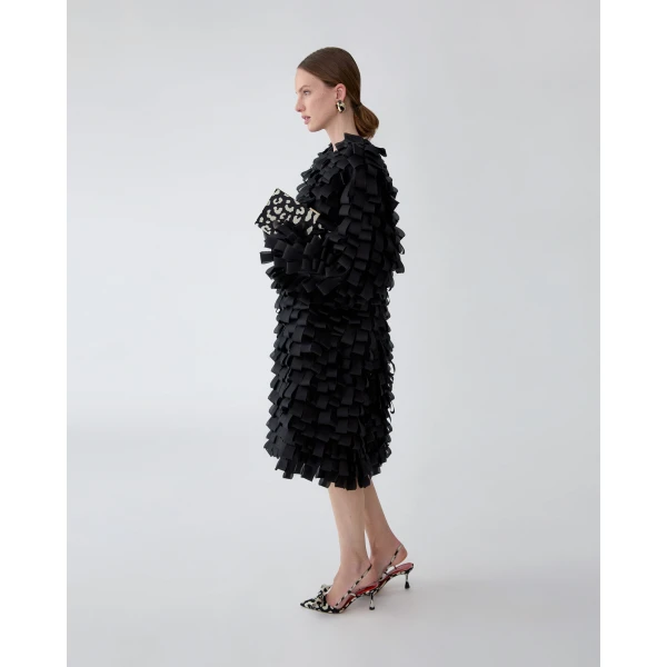 Carolina Herrera Loop-Embroidered Organza Coat in Black, view 4