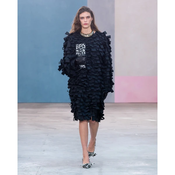 Carolina Herrera Loop-Embroidered Organza Coat in Black, view 5