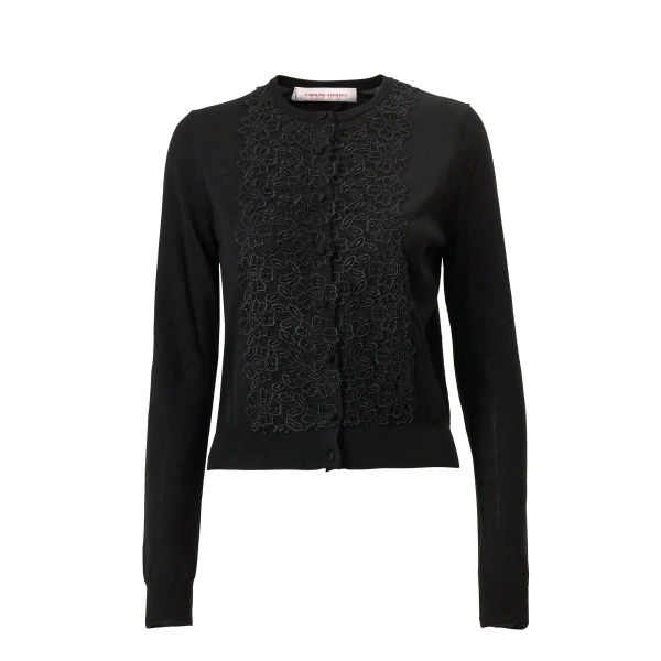 Carolina Herrera Merino-Silk Cardigan with Lace in Black