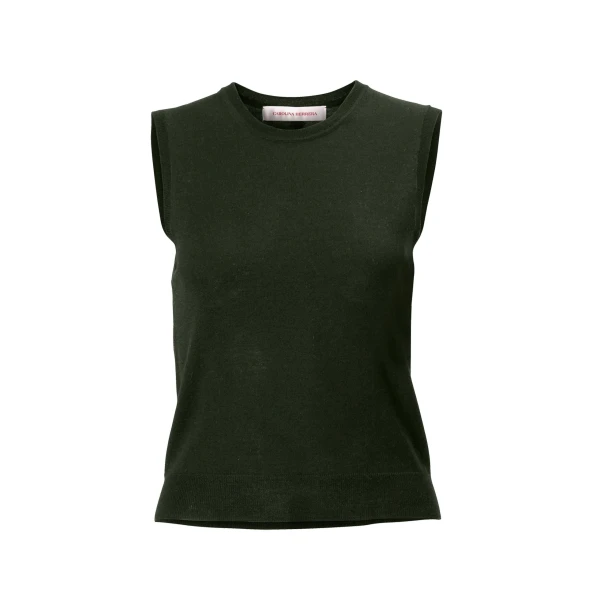 Carolina Herrera Merino-Silk Crewneck Tank in Forest Green