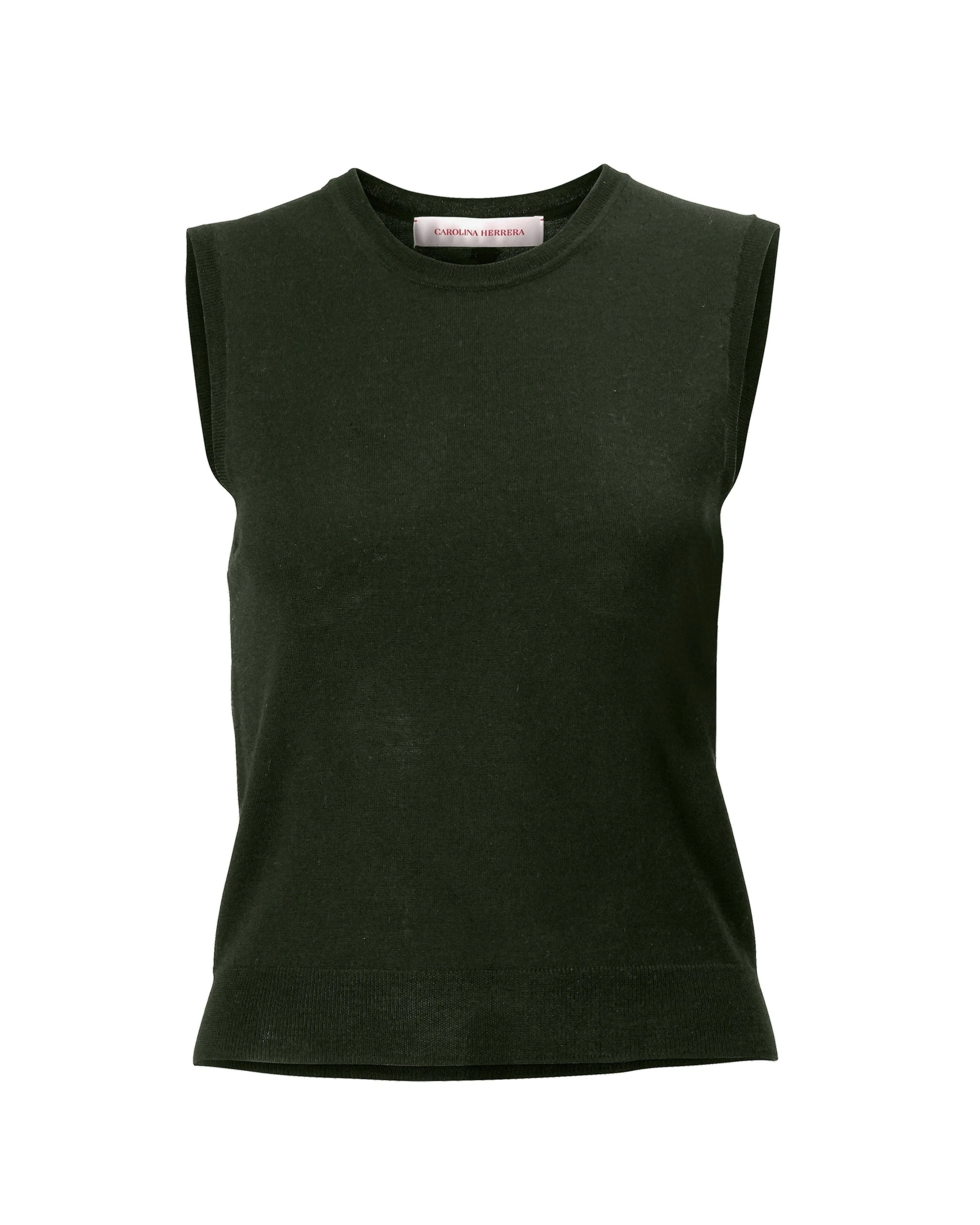 Carolina Herrera Merino-Silk Crewneck Tank in Forest Green | Tops | Luxury Shoes Carolina Herrera Merino-Silk Crewneck Tank in Forest Green