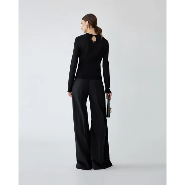 Carolina Herrera Merino-Silk Sweater with Floral Embroidery in Black, view 3