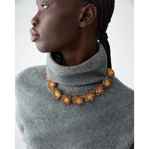 Carolina Herrera Metal Flower Necklace in Gold, view 2
