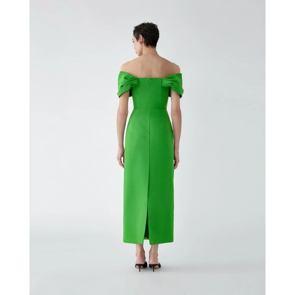Carolina Herrera Off-Shoulder Column Dress in Lawn Green, view 3