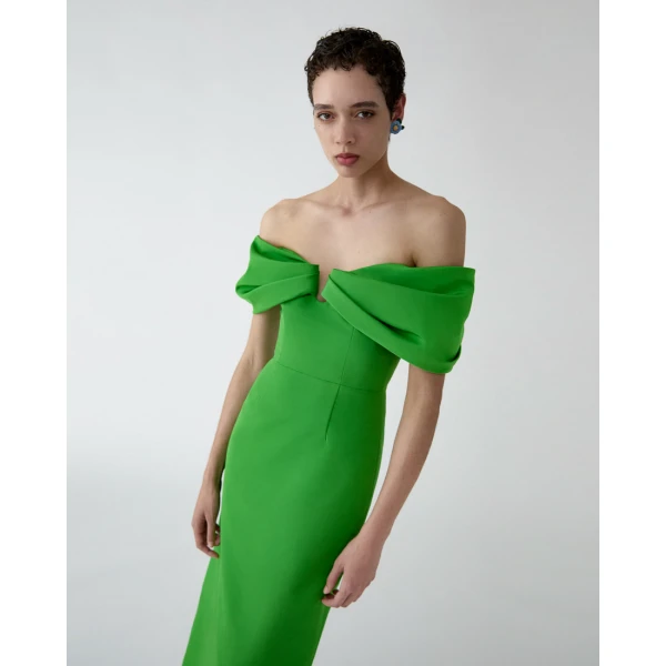 Carolina Herrera Off-Shoulder Column Dress in Lawn Green, view 4