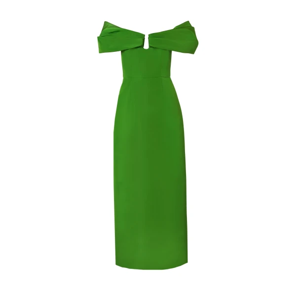 Off-Shoulder Column Dress in Lawn Green