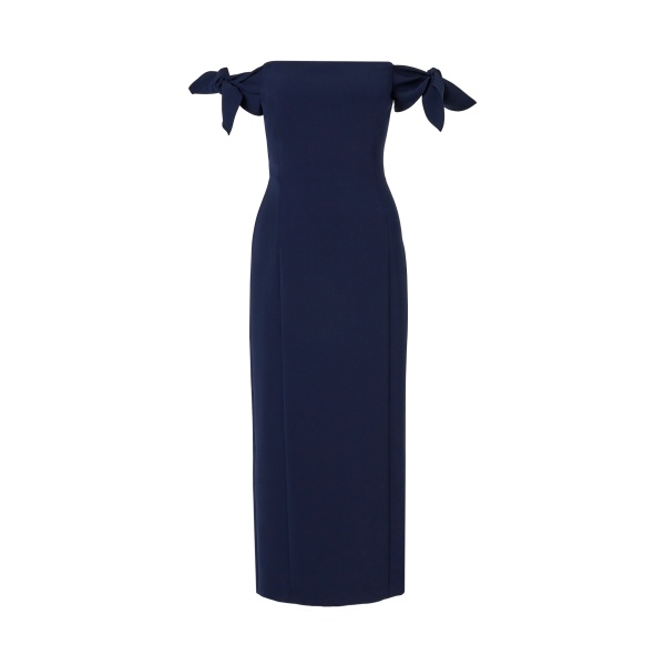Carolina Herrera Off-Shoulder Midi Dress With Ties in Midnight