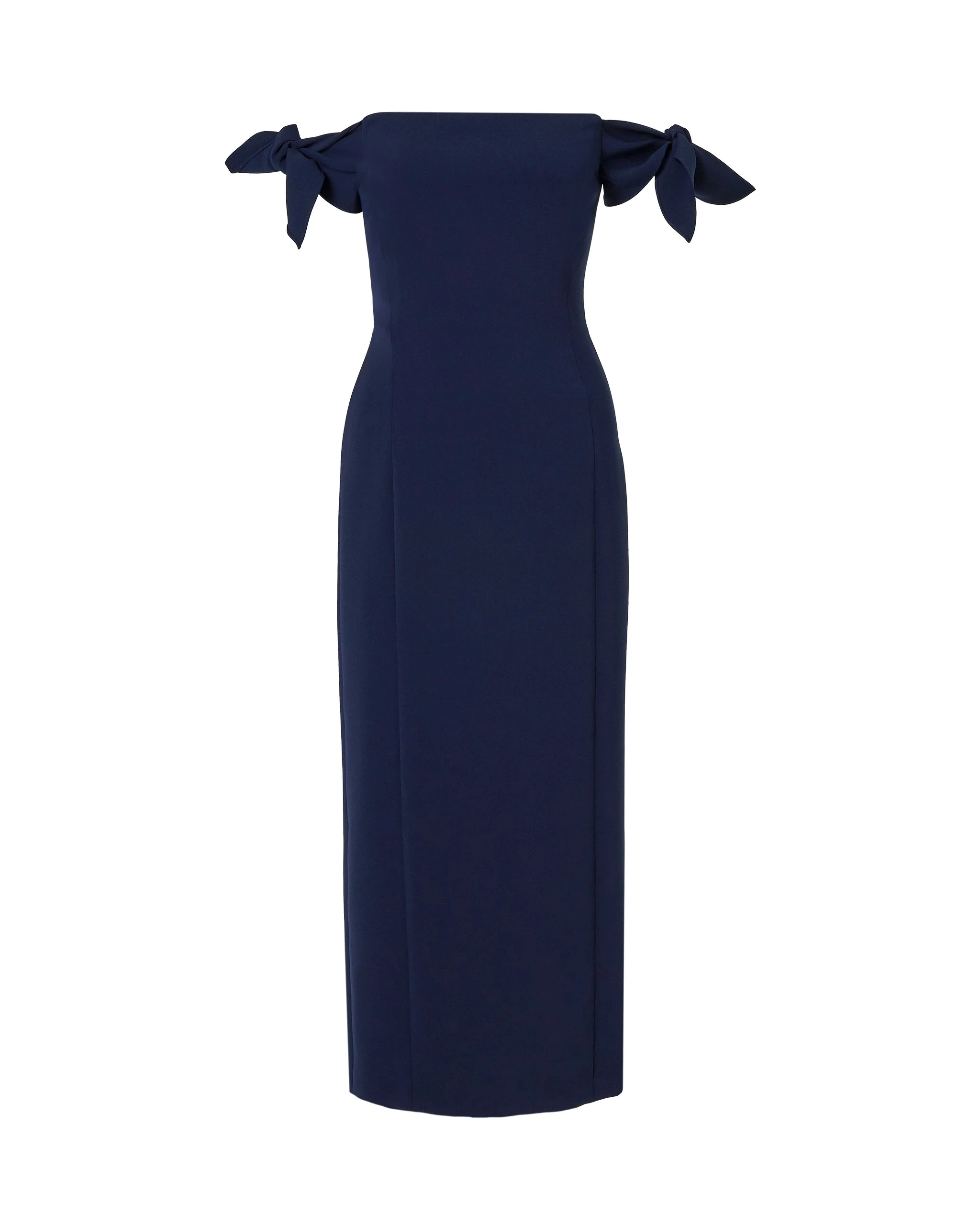 Carolina Herrera Off-Shoulder Midi Dress With Ties in Midnight | Dresses | Luxury Shoes Carolina Herrera Off-Shoulder Midi Dress With Ties in Midnight