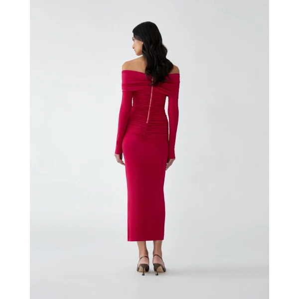 Carolina Herrera Off-Shoulder Ruched Midi Dress, view 3