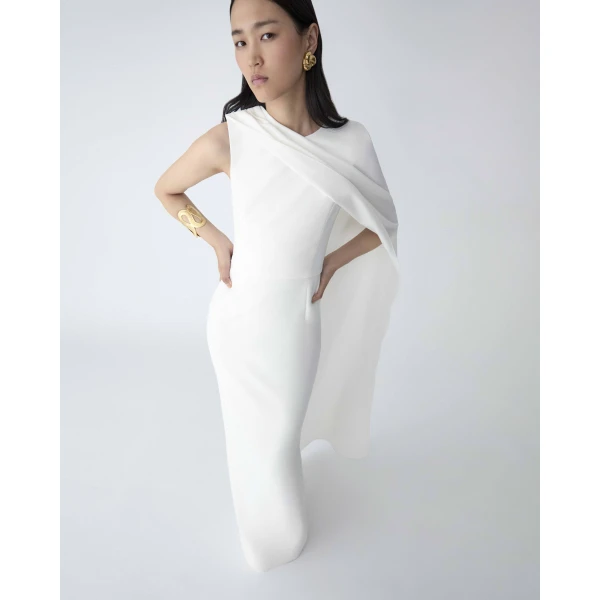 Carolina Herrera One-Shoulder Draped Gown in White, view 4