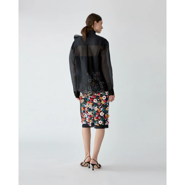 Carolina Herrera Organza Shirt with Bow in Black, view 3