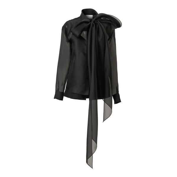 Carolina Herrera Organza Shirt with Bow in Black