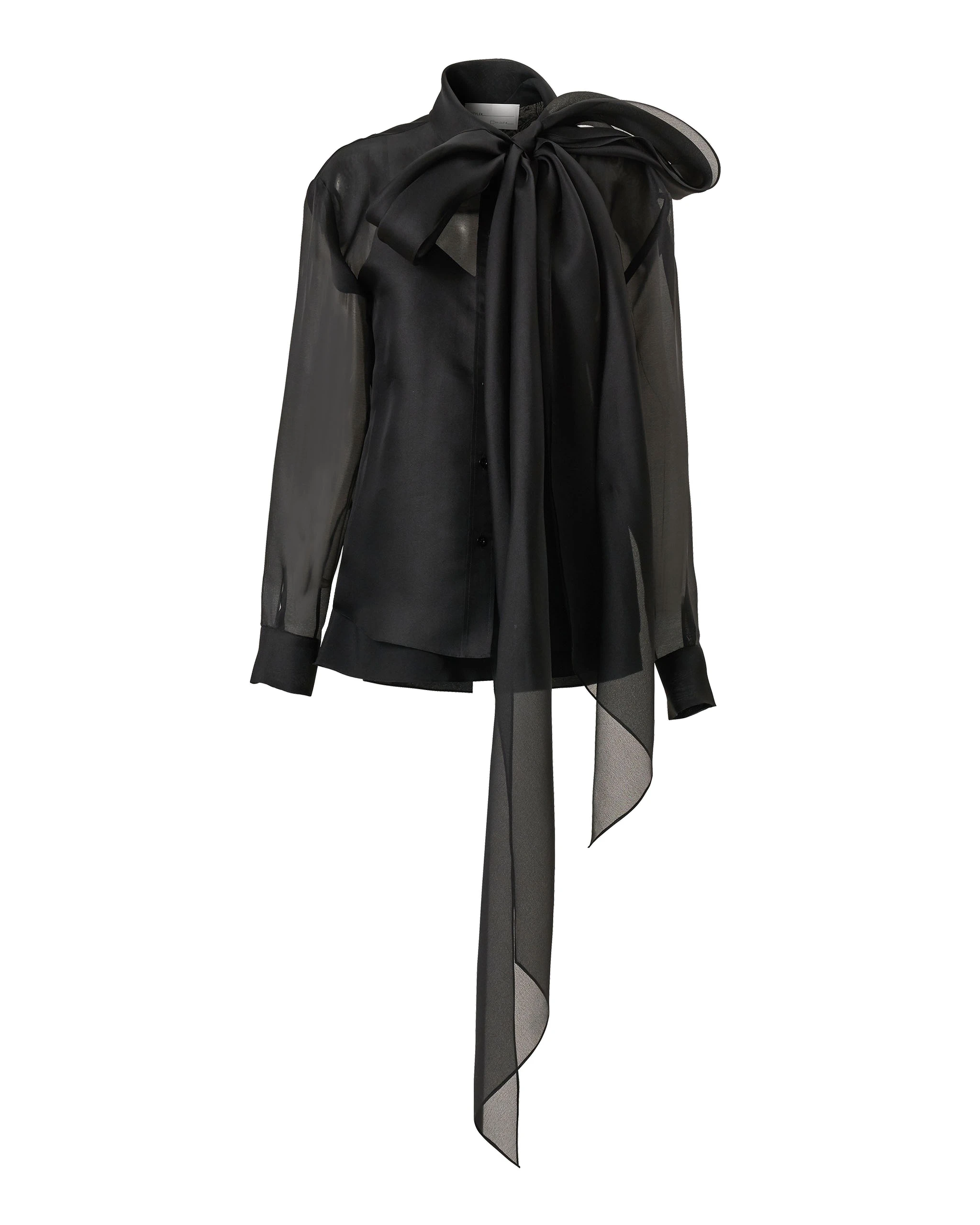 Carolina Herrera Organza Shirt with Bow in Black | Tops | Luxury Shoes Carolina Herrera Organza Shirt with Bow in Black