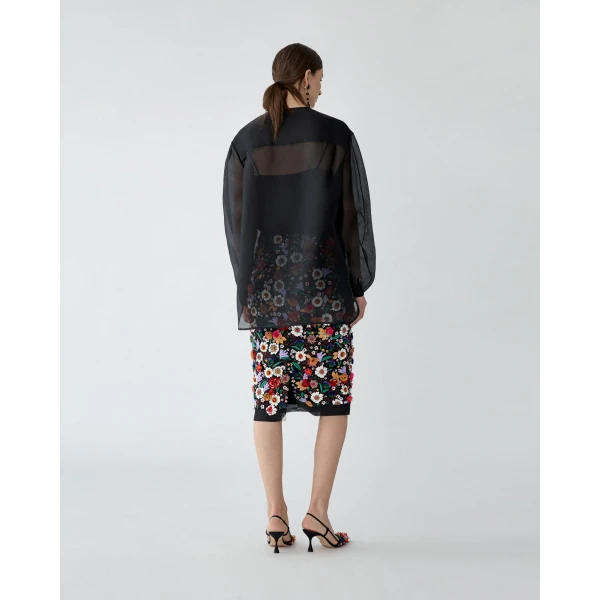 Carolina Herrera Oversized Organza Blouse in Black, view 3