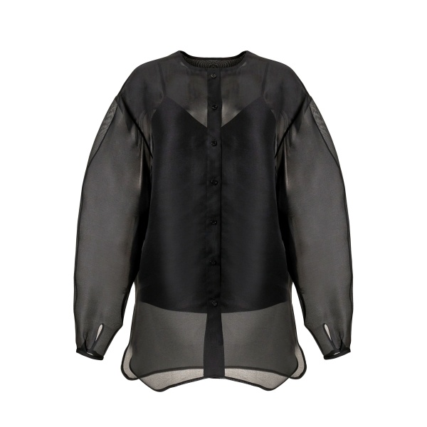 Carolina Herrera Oversized Organza Blouse in Black