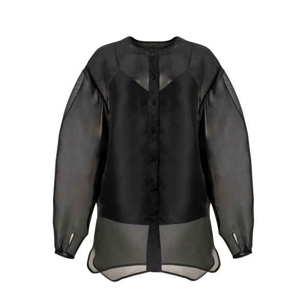Carolina Herrera Oversized Organza Blouse in Black