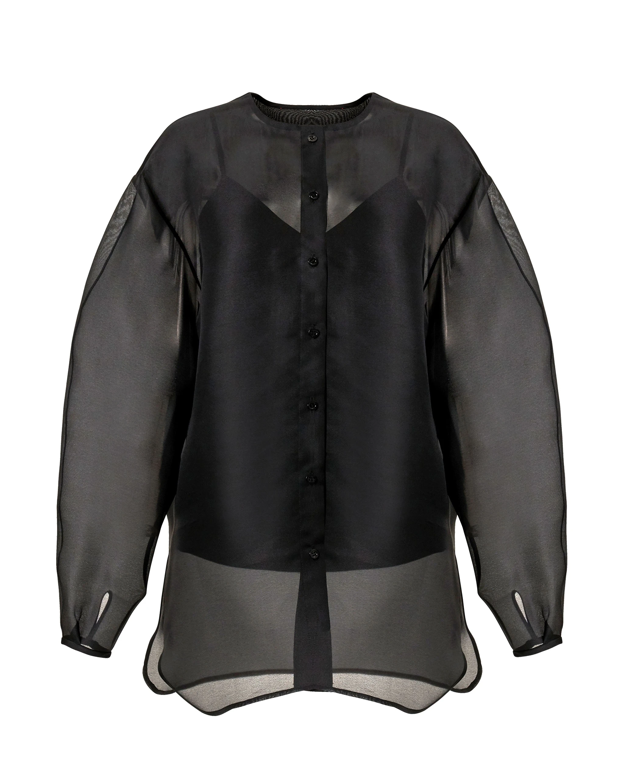 Carolina Herrera Oversized Organza Blouse in Black | Tops | Luxury Shoes Carolina Herrera Oversized Organza Blouse in Black
