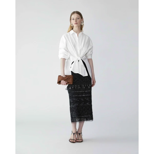 Carolina Herrera Oversized Tie-Front Shirt in White, view 2
