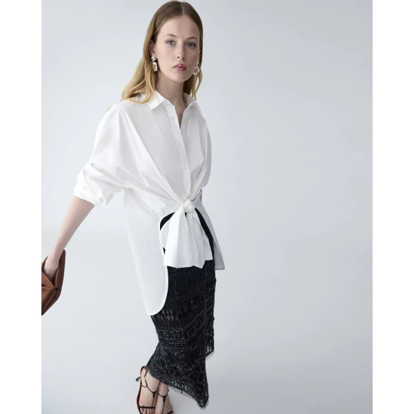 Carolina Herrera Oversized Tie-Front Shirt in White, view 4