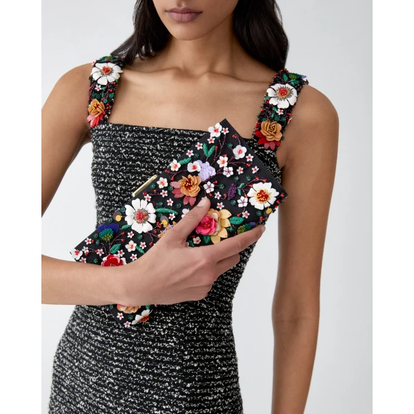 Carolina Herrera Pats Floral-Embroidered Satin Clutch, view 2