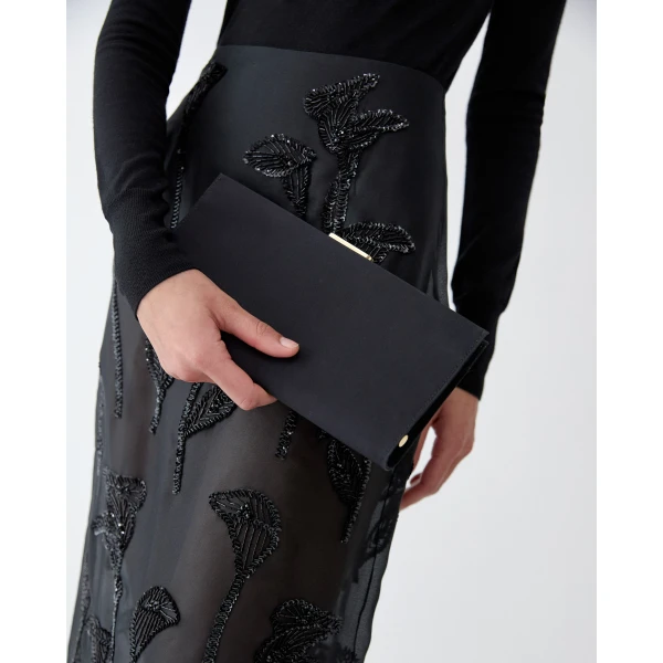 Carolina Herrera Pats Silk Faille Clutch in Black, view 2
