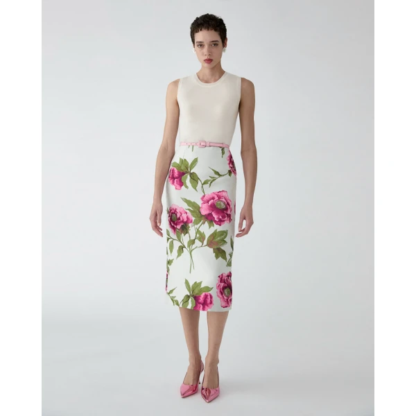 Carolina Herrera Peony Jacquard Pencil Skirt, view 4