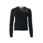 Carolina Herrera Pewter Floral-Embroidered Crewneck Sweater in Black