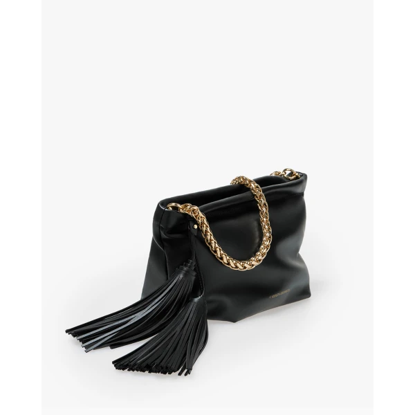 Carolina Herrera Pia Leather Clutch with Tassel in Black, view 4