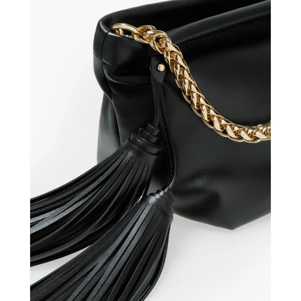 Carolina Herrera Pia Leather Clutch with Tassel in Black, view 6