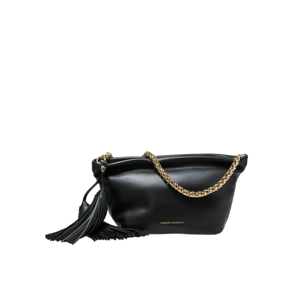 Carolina Herrera Pia Leather Clutch with Tassel in Black