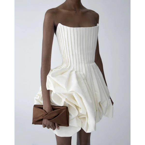 Carolina Herrera Pleated Mini Dress in White, view 4