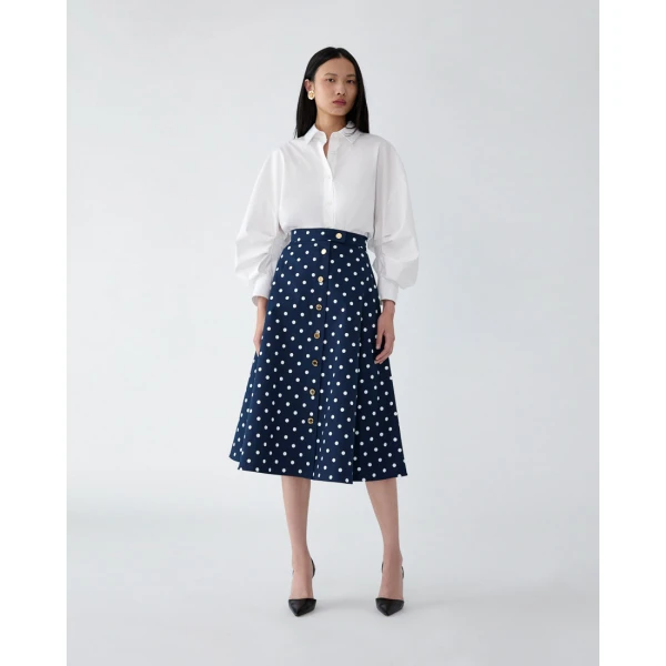 Carolina Herrera Polka Dot Button-Front Midi Skirt, view 2