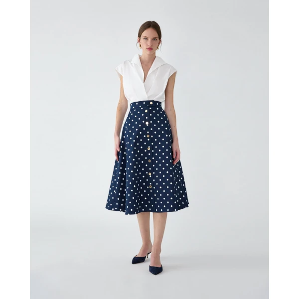 Carolina Herrera Polka Dot Button-Front Midi Skirt, view 4