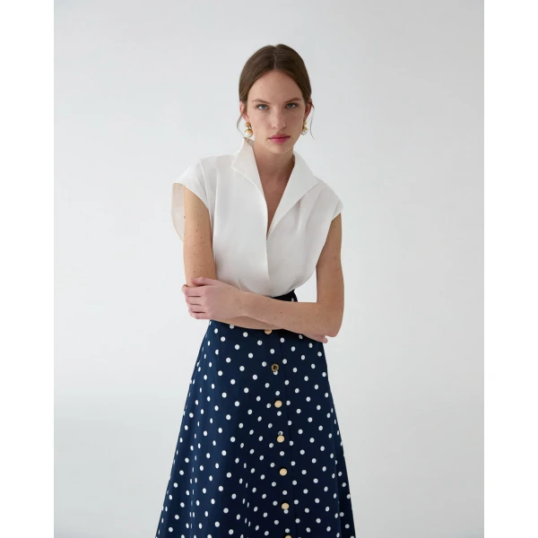 Carolina Herrera Polka Dot Button-Front Midi Skirt, view 6