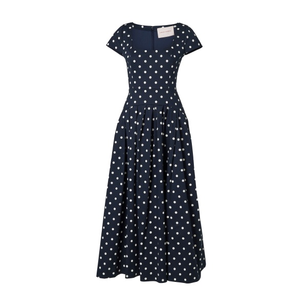Carolina Herrera Polka Dot Scoop-Neck Midi Dress