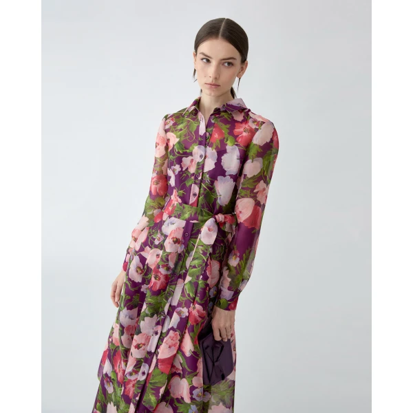 Carolina Herrera Poppy-Print Organza Trench Dress, view 4