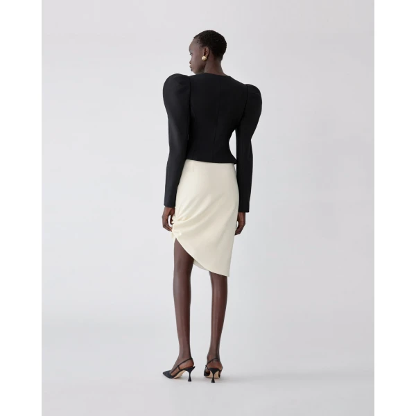Carolina Herrera Puff Sleeve Jacket with Calla Lily Buttons in Black, view 3